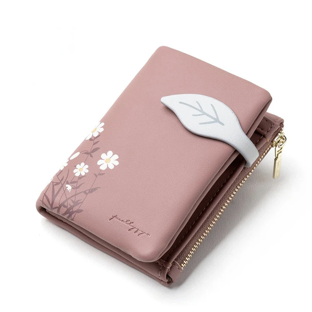 

New Fashion Women Wallet Leaf Pattern Hasp Ladies Purse soft pu Leather Small Short Wallets Female Zipper Coin Purse 2023