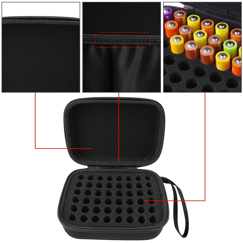 Hard Battery Organizer Storage Box Carrying Case - Holds 48 Batteries AA Material and Dimension - HQ EVA material light