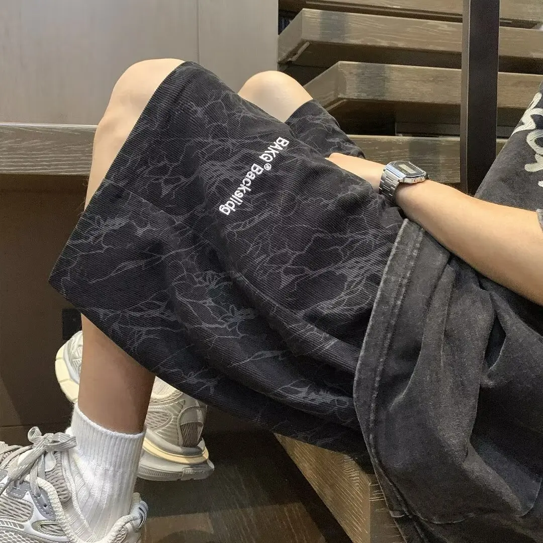 

Американские повседневные спортивные шорты из вельвета с эффектом тай-дай, свободного кроя, для подростков, летние, из полиэфирного волокна