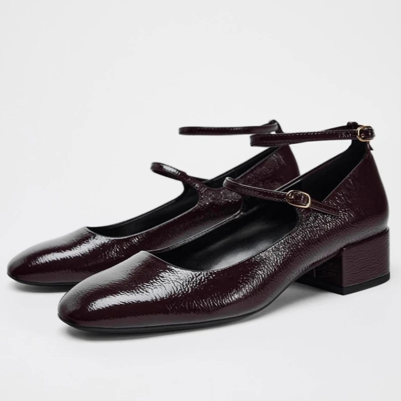 

Vintage Square Toe Mary Jane Shoes for Women Double Buckle Design Comfort Women Pumps Luxury Party Dress Designer Heels Ladies