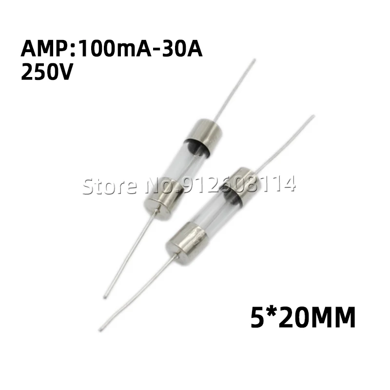 20PCS 5*20MM glass fuse 250V 0.5A 1A 1.5A 2A 3A 3.15A 4A 5A 6.3A 8A 10A 15A 25A lead glass fuse tube