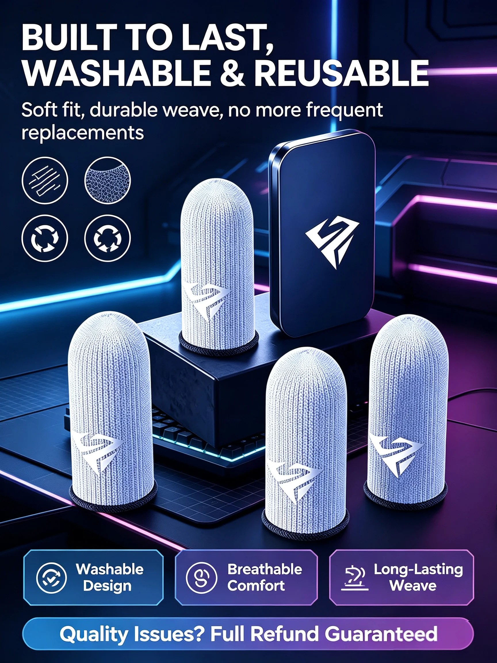 2 Paar Gamer-Fingerhüllen für mobiles Gaming, schweißabweisend, atmungsaktiv, aus Silberfaser, rutschfeste Touchscreen-Fingerabdeckungen. – Detail 2