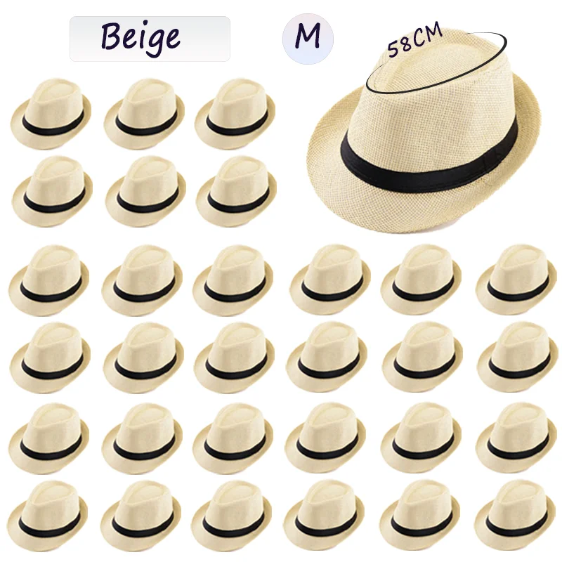 58/60 cm Bruiloft Stro Fedora Hoed voor Mannen Vrouwen Trilby Hoed Korte Rand Panamahoed Strand Havana Feestartikelen Grote Hoofd Gentleman Cap