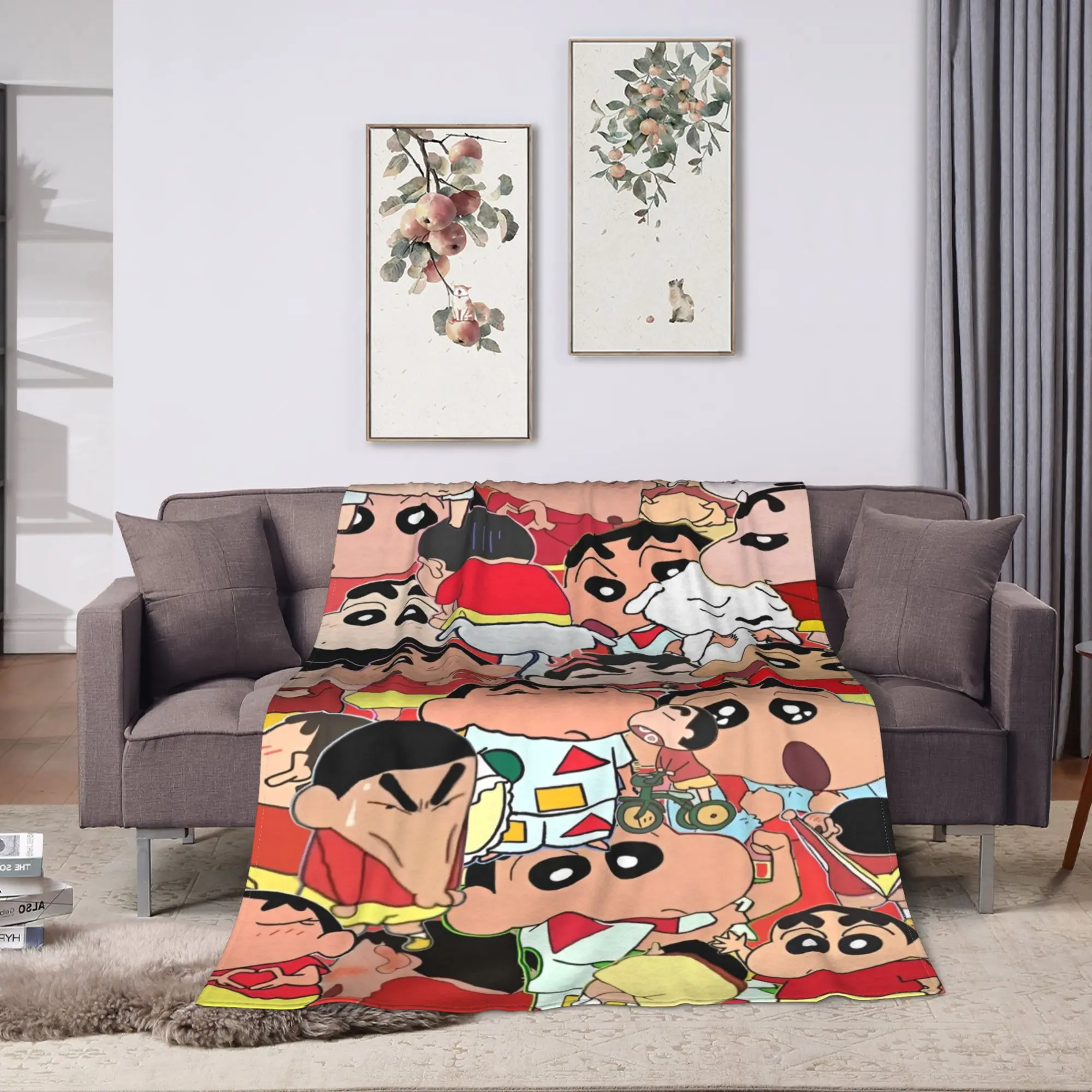 Crayon Shin-chans Friends Collage Blanket  Warm Graphic Plush Throw Blanket For Boy Girl Bedroom Flannel Bedspread Bed Cover