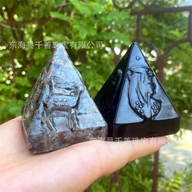 Ancient Egypt Pyramid Sculpture Natural Black Obsidian Crystal Geometry Decor Uv Reactive Yooperlite Flame Stone Tower Point