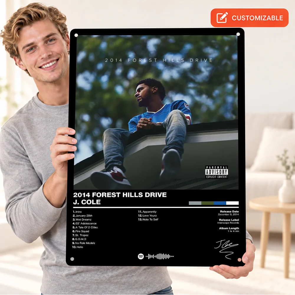 J. Cole 2014 Forest Hills Drive Aluminum Poster Customized Metal Sign Album Sleeve Design Wall Art For Bedroom Music Lover Gift