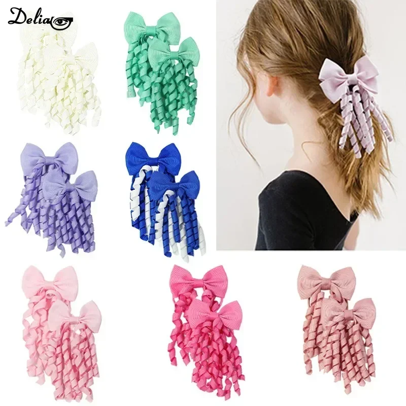 1Pairs Baby Girls Hair Ties Grosgrain Ribbon Curly Korker Hair Bows Elastic Rubber Bands Ponytail Holders for Kids Children Gift