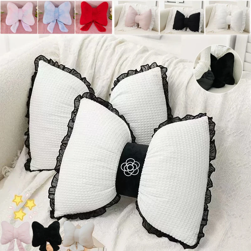 

Universal Plush Bow Pillow Solid Color Waist Support Soft Touch Sofa Pillow office Living Room Bedroom Cushion подушка на стул