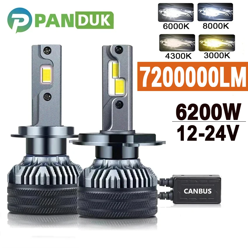 

PANDUK H7 H4 Led 7200000LM 6200W Двойная медная трубка для автомобиля H1 H11 6000K 12V 24V Грузовик 9005 HB4 9006 Светодиодная лампа для фар