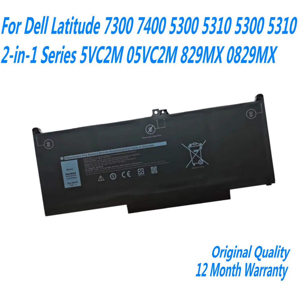 

New MXV9V Laptop Battery For Dell Latitude 7300 7400 5300 5310 5300 5310 2-in-1 Series 5VC2M 05VC2M 829MX 0829MX 7.6V 60WH