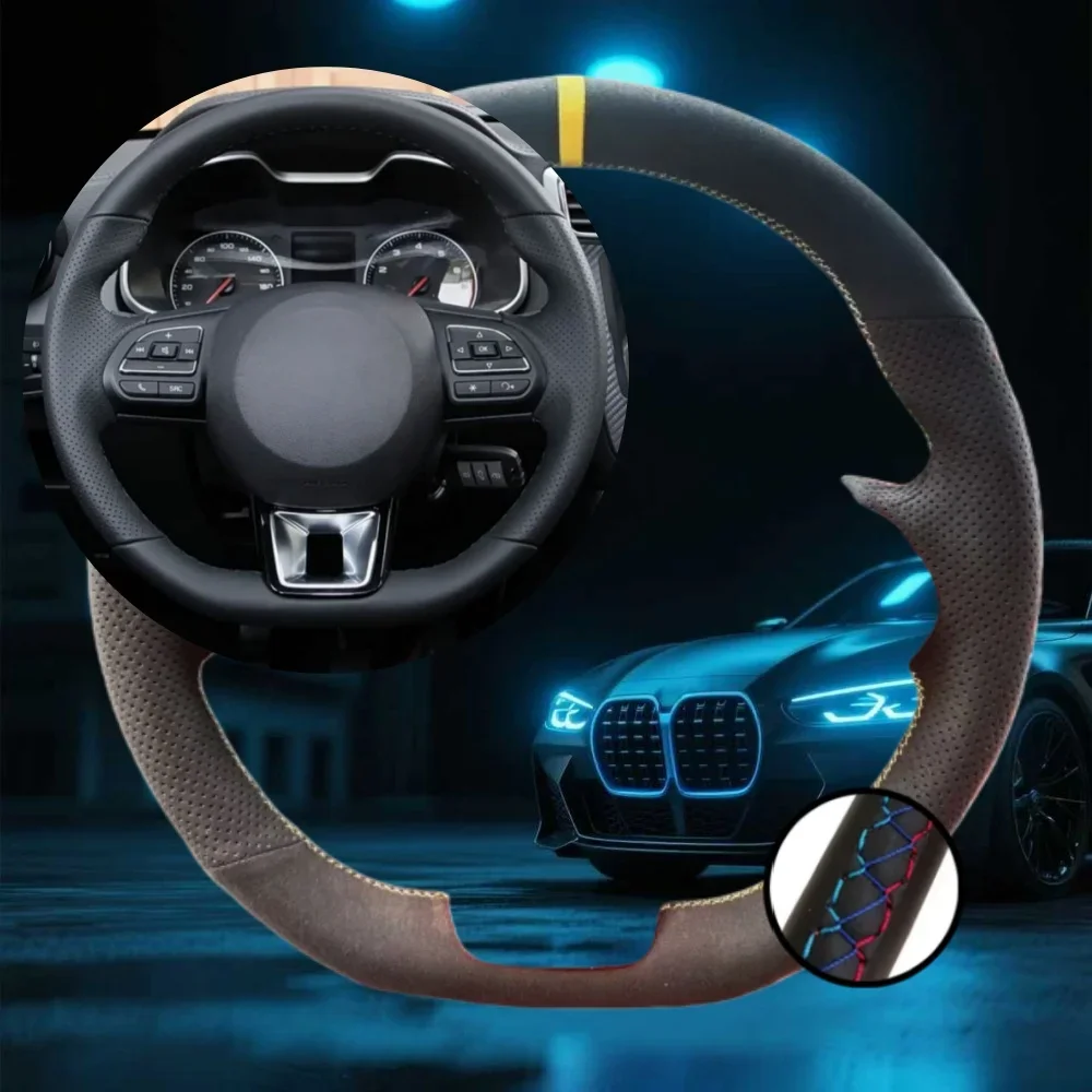 

Customized Non-Slip Suede Leather Car Steering Wheel Cover For MG ZS 2018 - 2023 Hand-sewn Steering Wrap Car Accessories