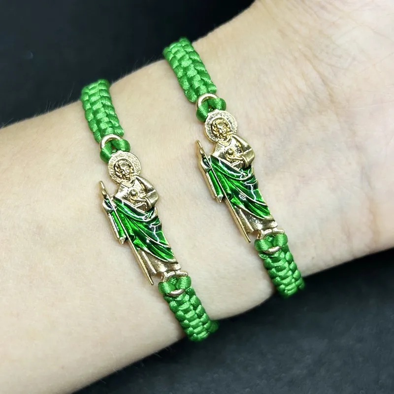 1PC Green Saint Jude Charm Bracelet Handmade Woven Rope Braided San Judas Pulsera for Women Men