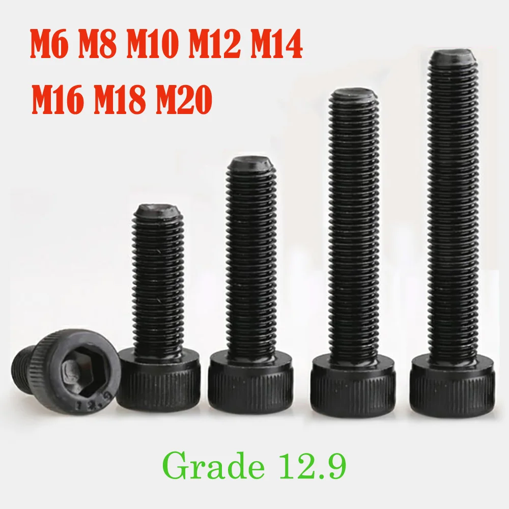 Grade12.9 Fine Thread Tooth Hex Hexagon Socket Head Cap Screws Bolt Black Full-threaded Allen Steel Screw M6/8/10/12/14/16/18/20