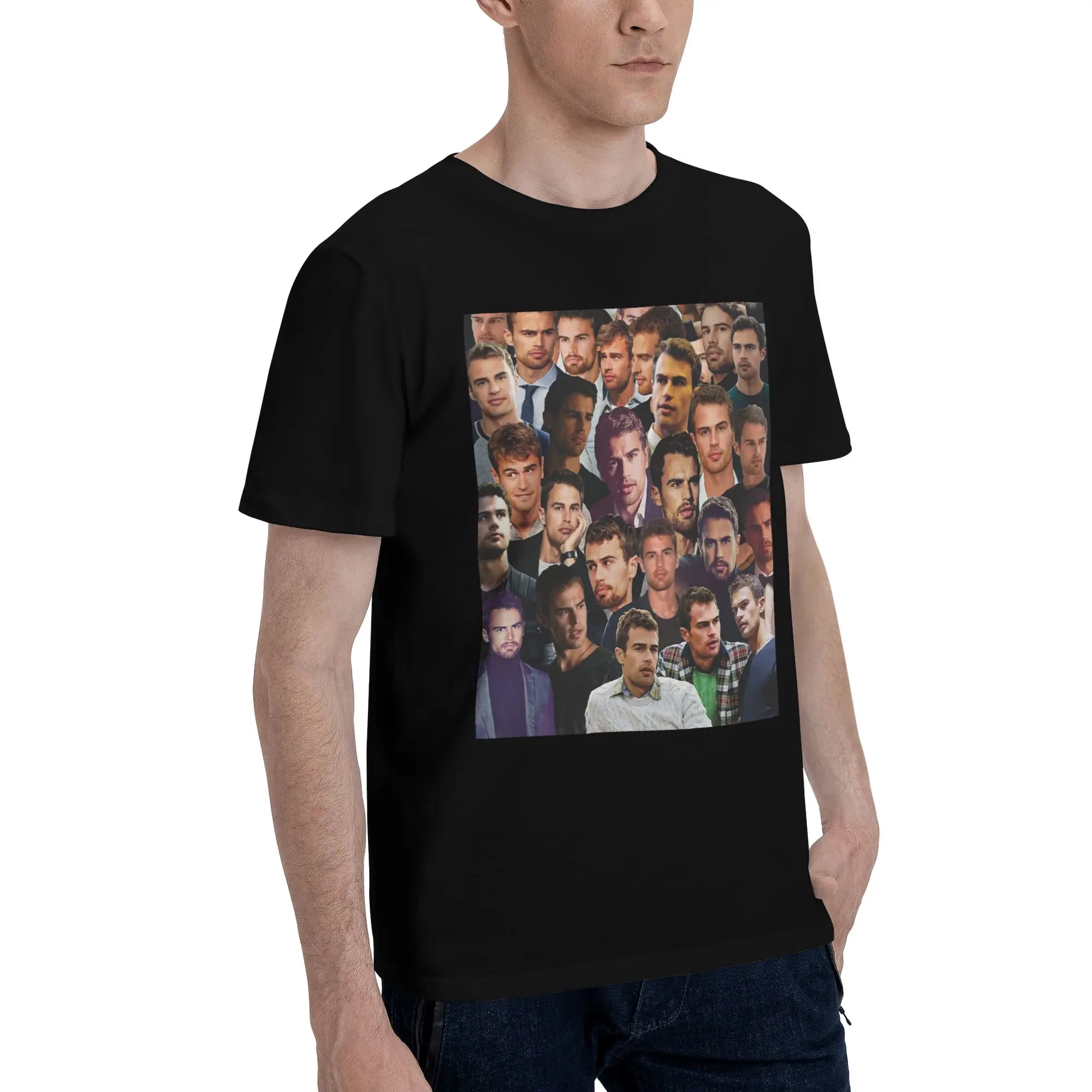 

Theo James Photo Collage Men T-Shirt Plus Size T Shirts Men's O-Neck Cotton Tees Short Summer Male