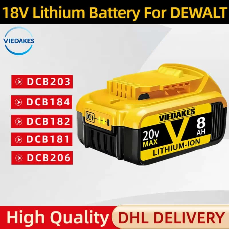 

For DEWALT 18V Battery 8.0Ah/10.0Ah/12.0Ah replacementDCB184/200/204/205/206/619 18v tools for 디월트20v밧데리 with Fast Charging