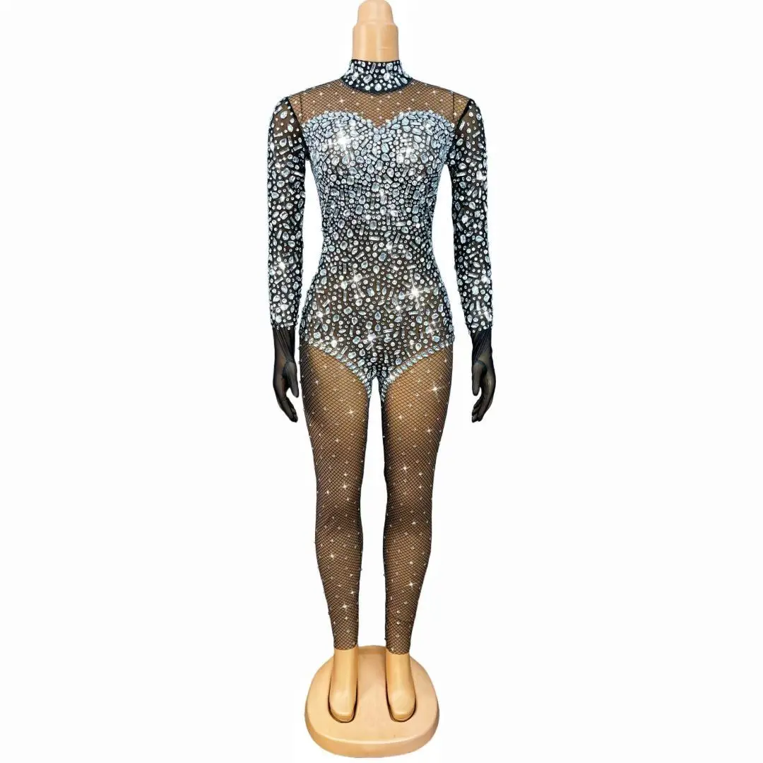 

Женские сценические костюмы, облегающие комбинезоны, черный клетчатый принт, блестящее платье с кристаллами для особых случаев, ночной бар, Dj Gogo Performance