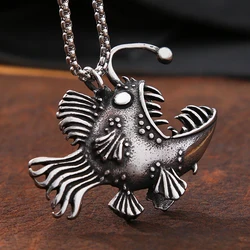 Gothic 316L Stainless Steel Lantern Fish Pendant Necklace Punk Hip Hop Street Biker Mens Necklace Jewelry Gifts Chain Wholesale