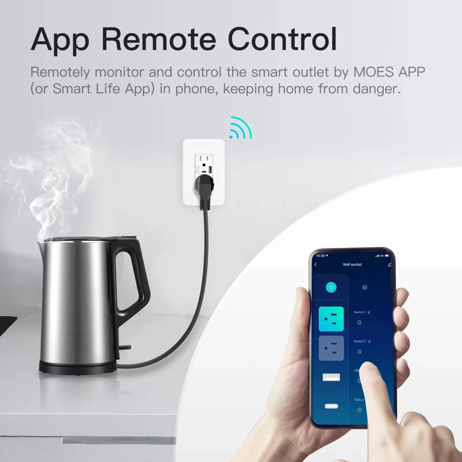 WiFi Smart Power Wall Socket with Type C And USB Dual Outlet Plug Power Outlets Support Alexa