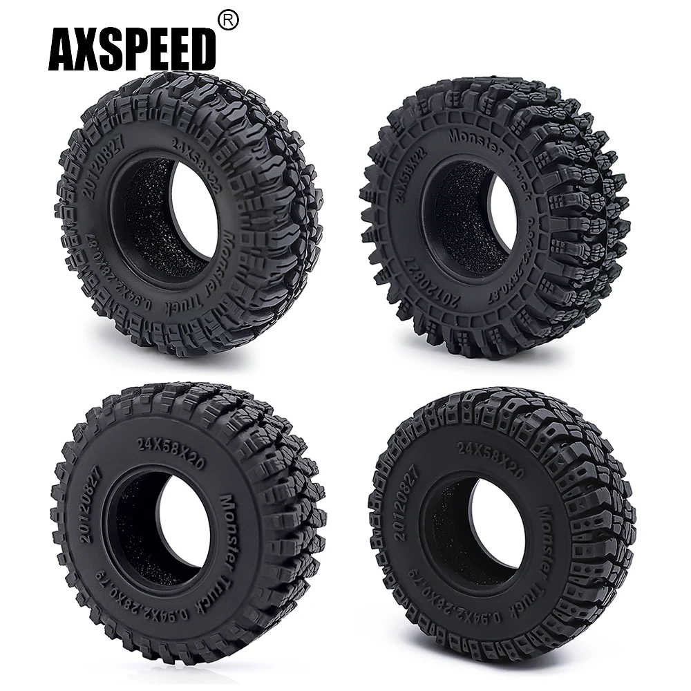 AXSPEED 4Pcs 1:18 RC Car 58mm Rubber Tires for TRX-4M Defender Bronco 1/18 Axial SCX24 1/24 RC Crawler Car Truck Model Parts