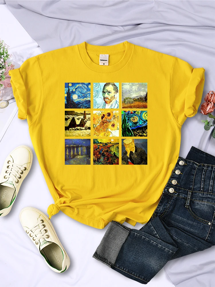 Van Gogh Works Sanskrit Print Womens Tops Harajuku Loose T Shirts Cartoons Summer Tshirt Women'S Style Crewneck Casual Tshirt