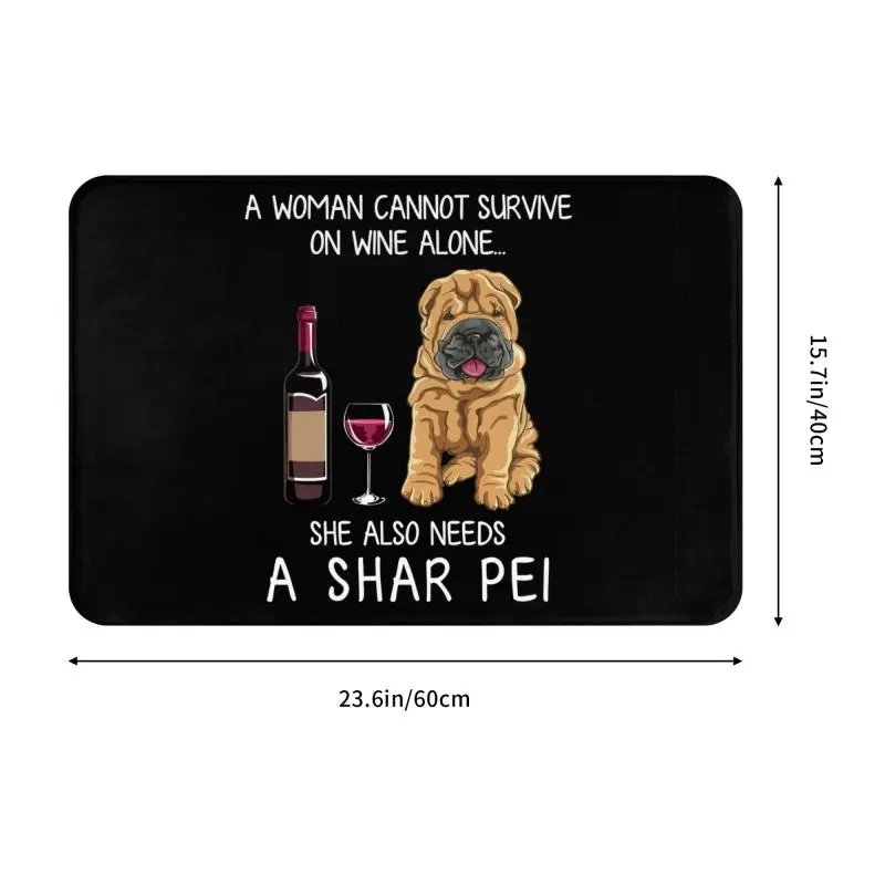 Personalized Shar Pei And Wine Funny Dog Doormat Mat Anti-Slip Pet Puppy Lover Kitchen Bathroom Living Room Rug Carpet 40*60cm