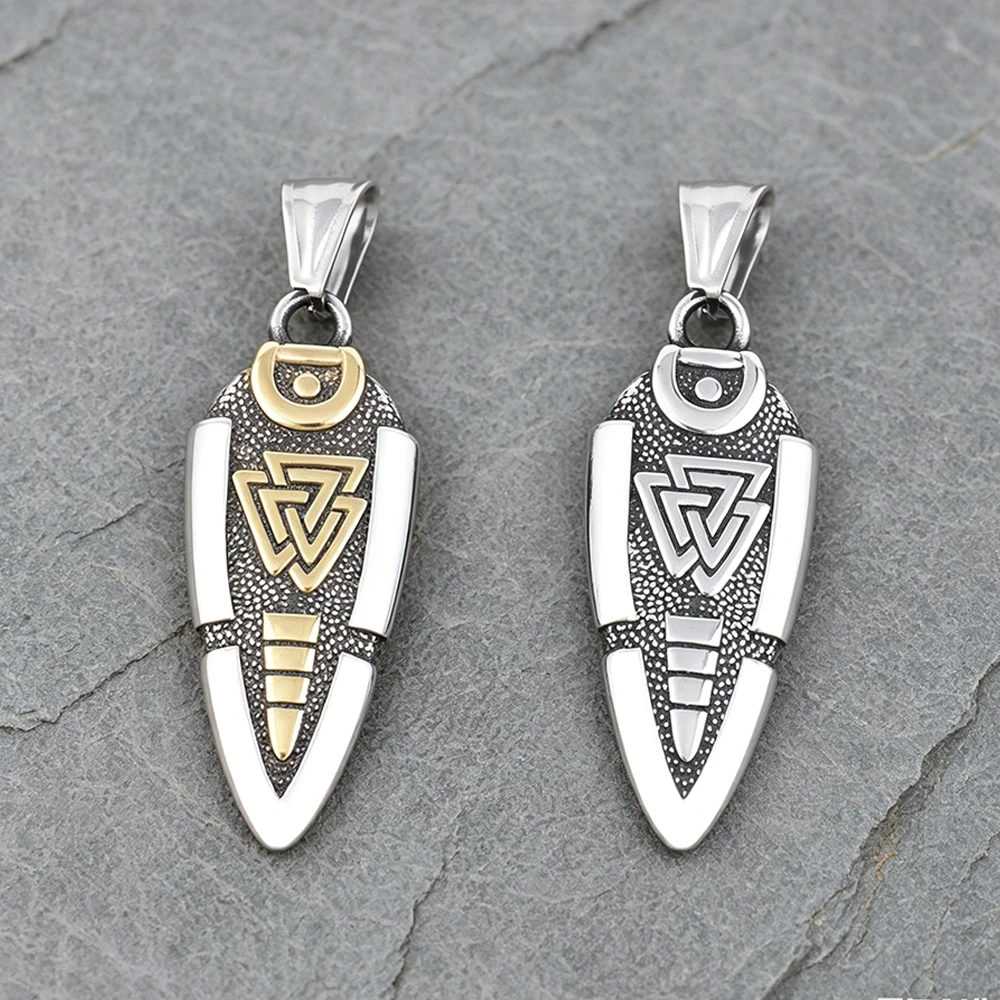Fashion Odin Spear Necklace for Men 316L Stainless Steel Gungnir Arrowhead Pendant Viking Rune Valknut Amulet Icelandic Jewelry