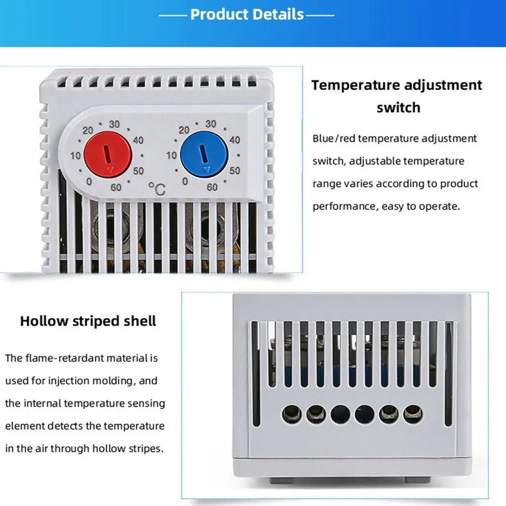 Compact Mini Bimetallic Mechanical Normal Open Close DIN Rail Switch Temperature Controller Thermostat Thermoregulator