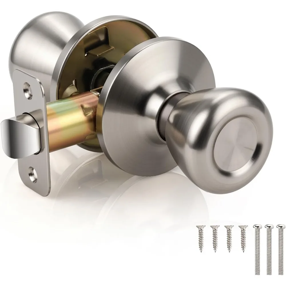 

1 Pack Passage Door Knobs Brushed Nickel, Round Interior Door Knobs for Closet and Hallway, Satin Nickel Indoor Door Knob Keyle