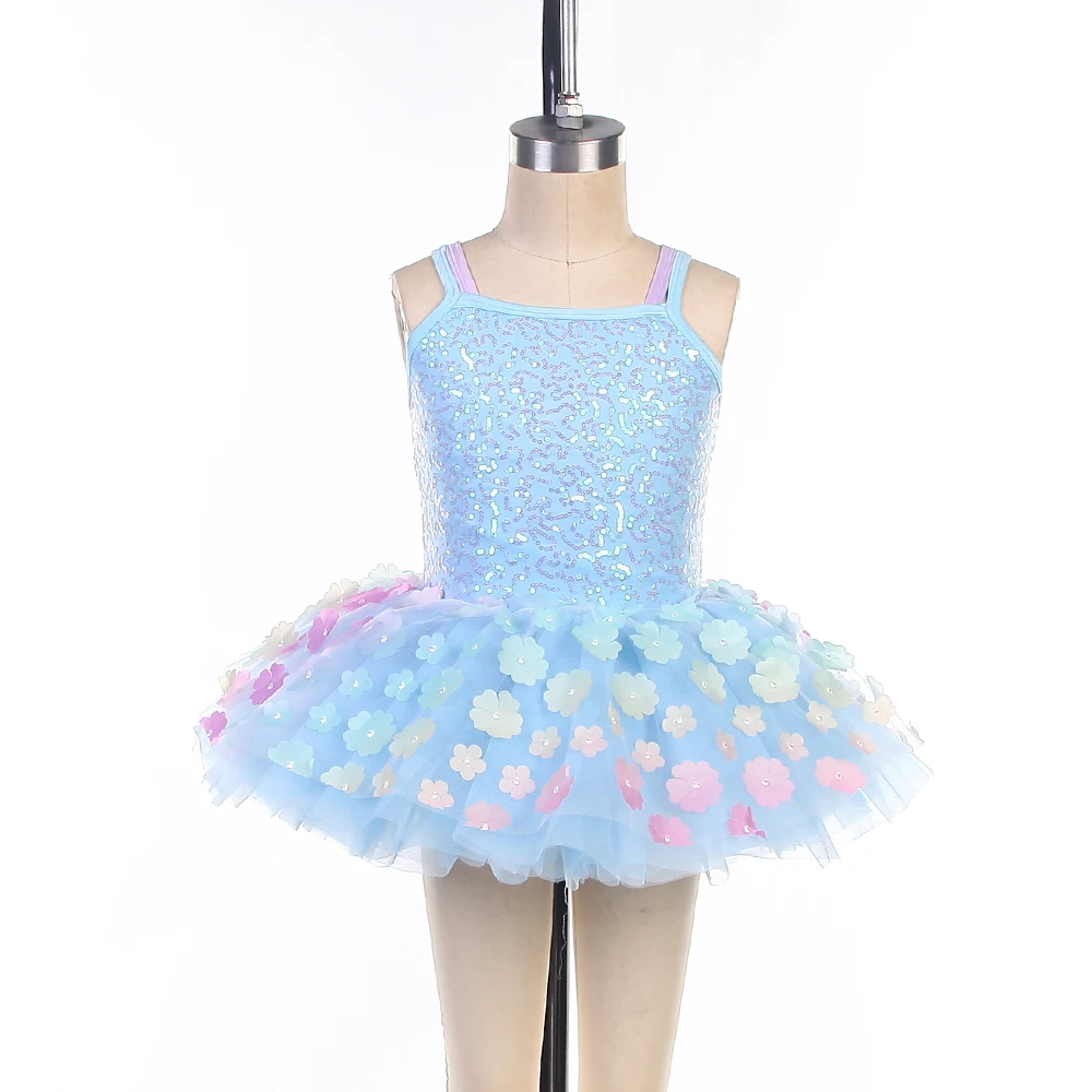 Costumes de danse à paillettes pour enfants, corsage bleu pâle, tutu de ballet préféré, petits olympiques de danse, 24012