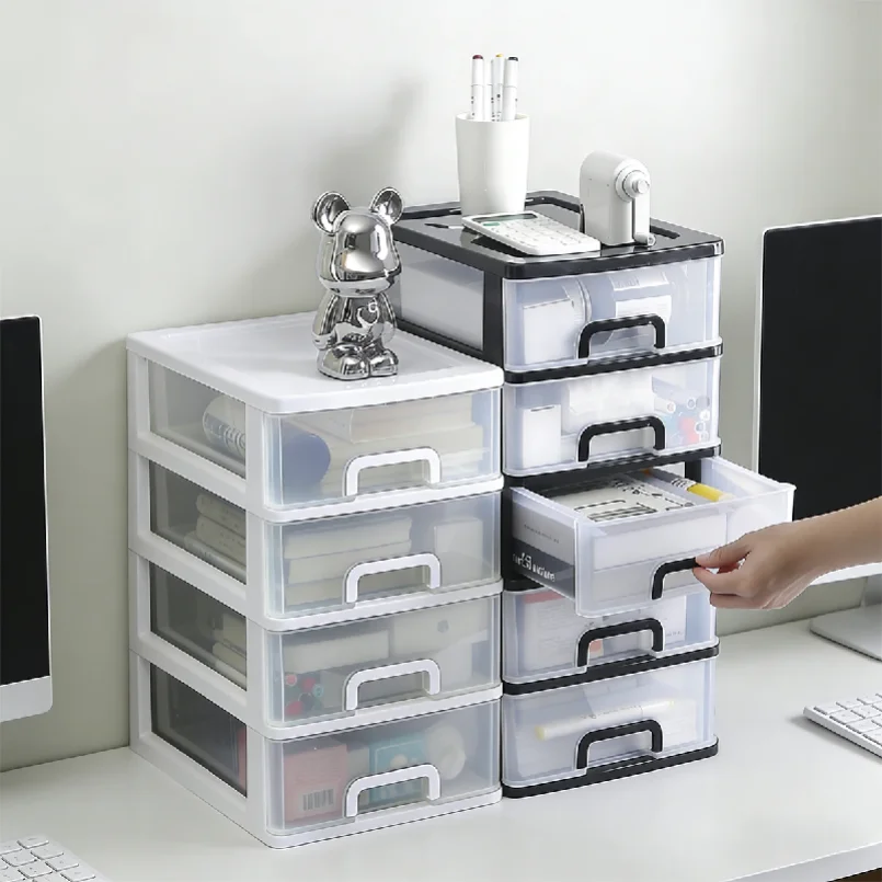 Clear Desktop Storage Box with Drawer Heightened Table Organizer Plastic Office storage cabinet  for Stationery cosmetics