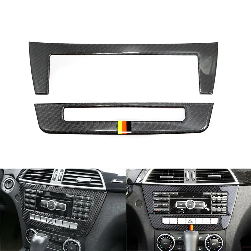 

For Mercedes Benz C Class W204 2010-2013 C220 C350 Car Carbon Fiber Central Control CD Panel Air Conditioning Frame Cover Trim