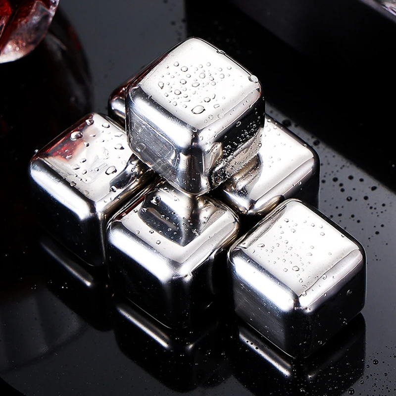 

6Pcs Stainless Steel Ice Cubes Set Reusable Chilling Stones for Whiskey Wine Wine Cooling Cube Chilling Rock Party Bar Tool