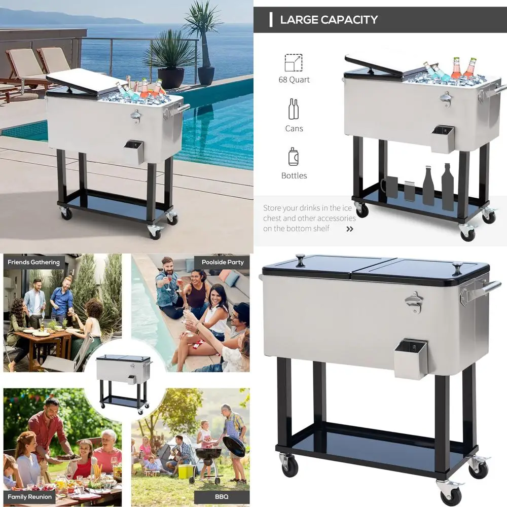 

Портативный уличный переносной холодильник на колесах для напитков и вечеринок, серебристый