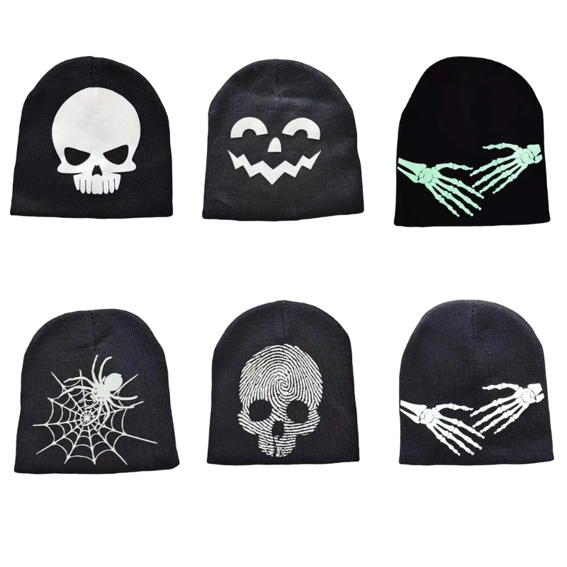 

Y2K Beanie Luminous cap Skeleton Hand Beanie Skullies Beanie Spider Web Beanie Hat Baggy Slouchy Beanie Cap Skull cap