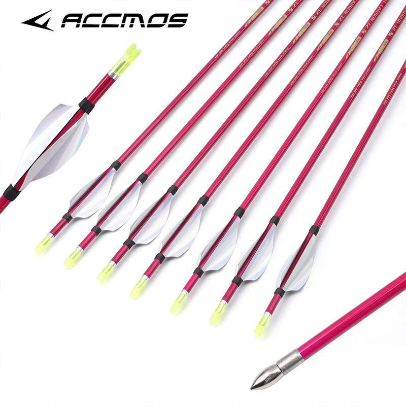 

ACCMOS ID3.2mm 40T Carbon Arrow With Spin Wing Vanes Arrowheads Pink Shaft Spine 600 700 800 Ready Made for Archery Shooting ﻿
