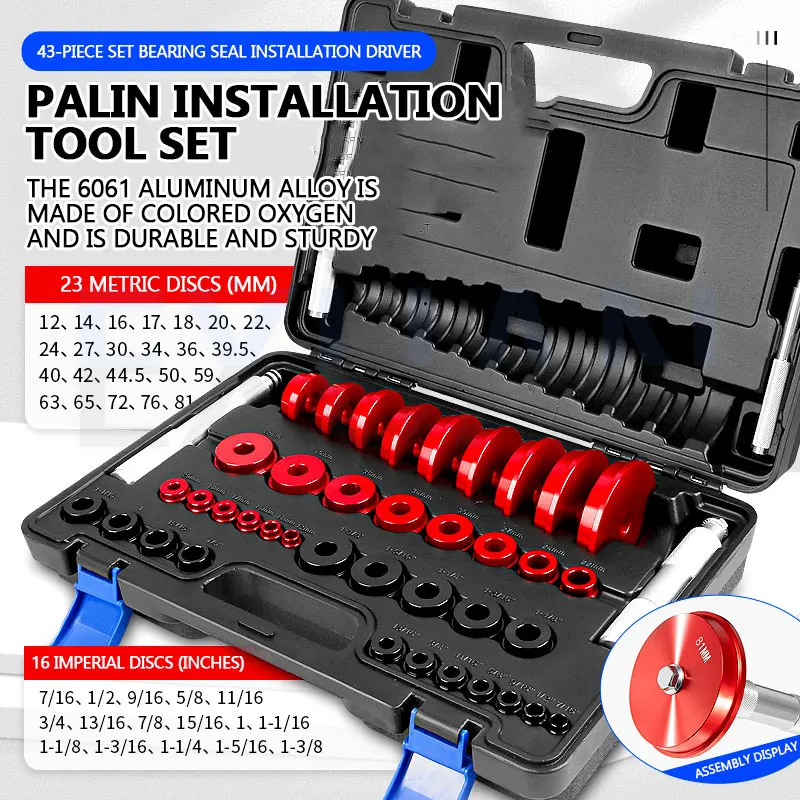 

43PCS Automotive Bearing Installation Tool Wheel Outer Ring Oil Seal Toolbox Sealing Ring Rubber Sleeve Cushion Block Extractor