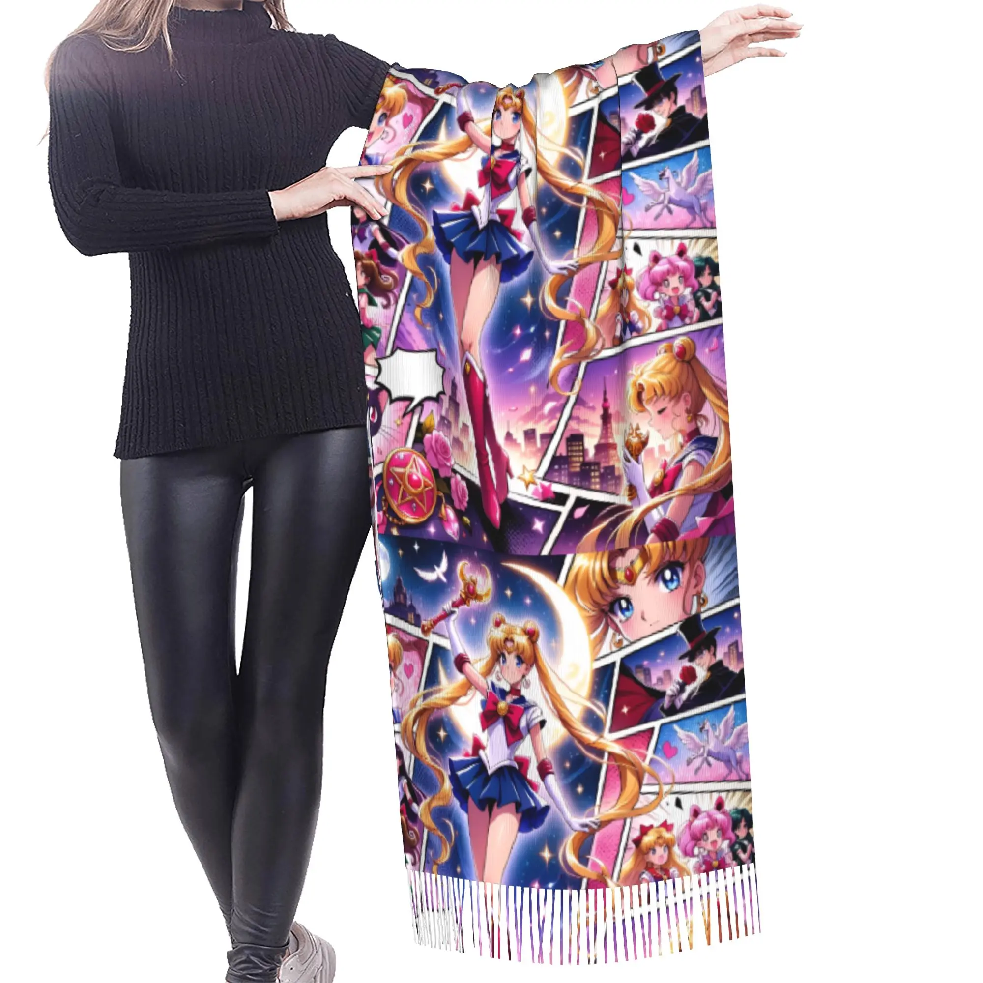 Customized Print Sailored Anime Mooned Scarf  Men Women Winter Fall Warm Scarves Usagi Tsukino Shawl Wrap