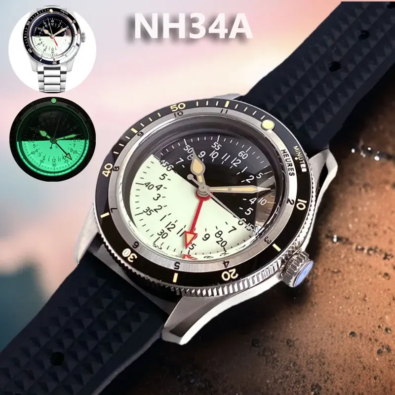 

NH34A Automatic Watch for Men GMT Watch Diving 40mm 20ATM Bubble Sapphire Crystal Luminous Dial Two Tone 200m Waterproof
