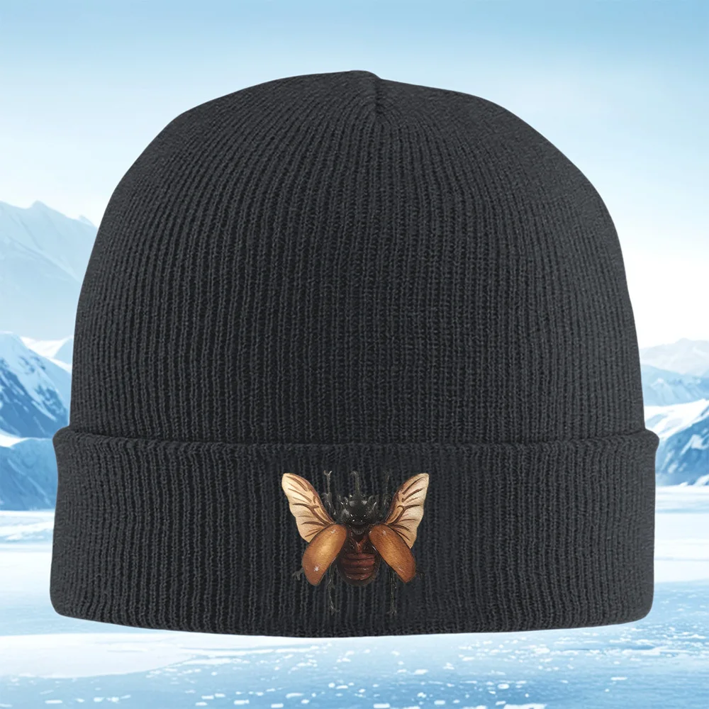 أجنحة خنفساء مفصلة الحشرات المائية الفن الرجال النساء للجنسين محبوك قبعة قبعة صوفية قبعة الشتاء الحرارية الدافئة عيد الميلاد Outdo