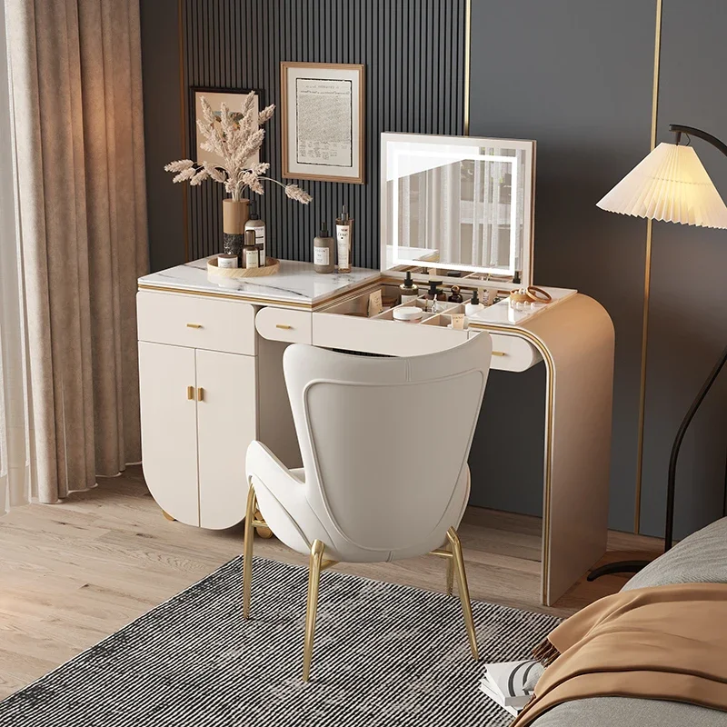 For Multi Functional Vanity Table White Luxury Chair Vanity Table Mirror Jewelry Cabinet Mueble Tocador Bedroom Furniture YY50VT