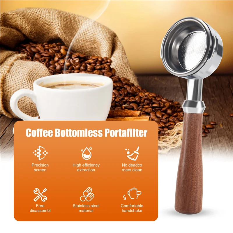 

AF93-Coffee Bottomless Portafilter Coffee Machine Wood Handle Filter Coffee Accessories For Welhome KD-310/KD-510 K888