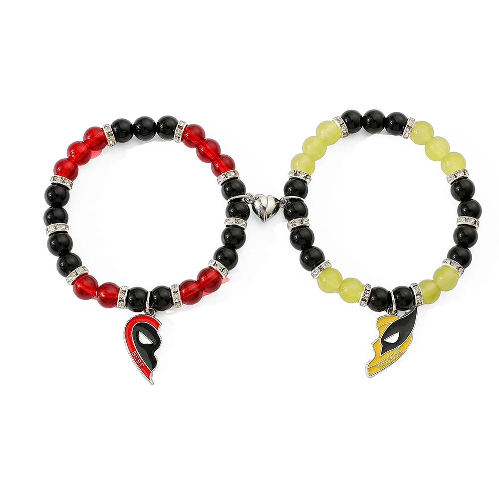 2 uds Deadpool Wolverine Cospay mejores amigos pulsera pareja joyería de Marvel colgante de corazón amistad regalos a juego para Unisex