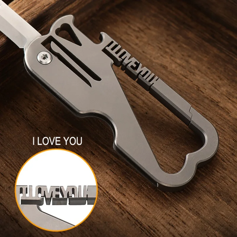Imagem -03 - Portátil Titânio Liga Lidar com Faca Dobrável Chaveiro Canivete Ferramenta Edc Unboxing Cortador Presente para os Amantes Presente Casal para Amantes