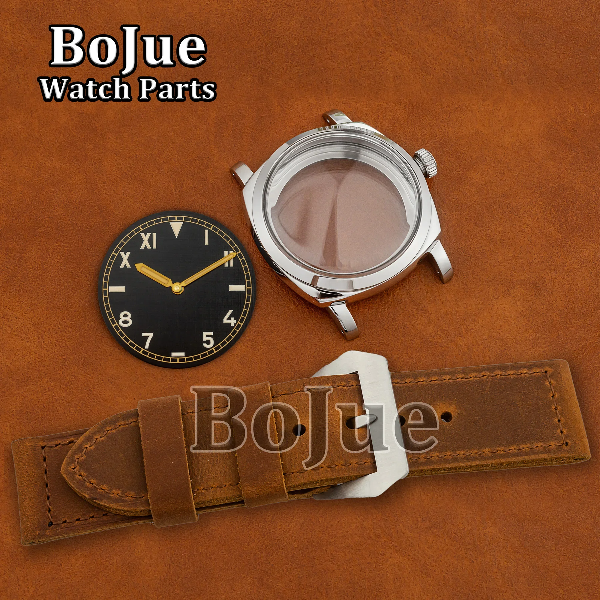 47mm caixa de relógio vintage dial ponteiros pulseira couro 6154 st3600 eta 6497 movimento aço inoxidável à prova dwaterproof água peças relógio masculino