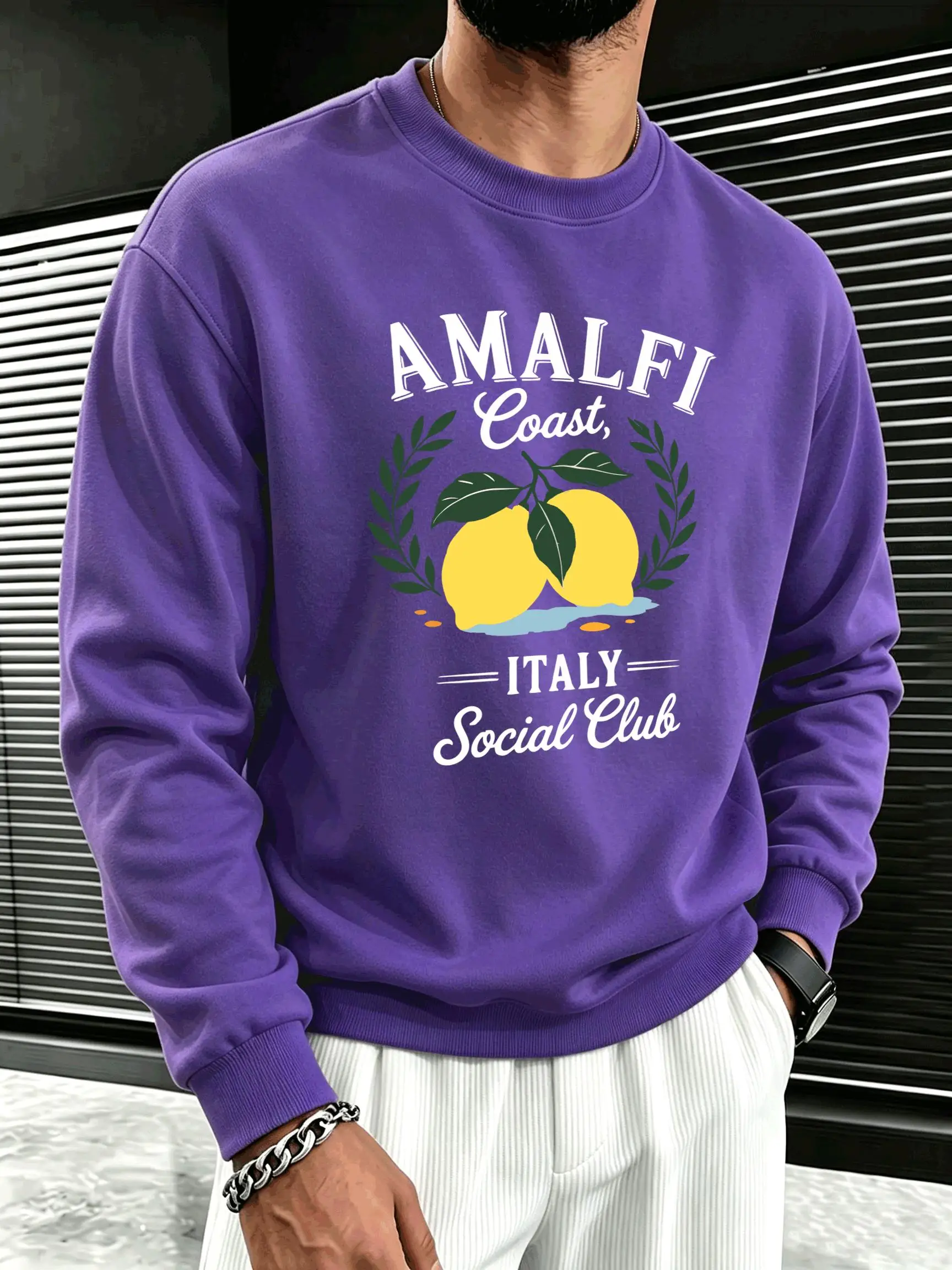 Amalfi Coast Italy Lemon Pattern Men'S Sweatshirt Autumn Hip Hop Clothes Loose Casual Pullovers Crewneck Fleece Streetwear
