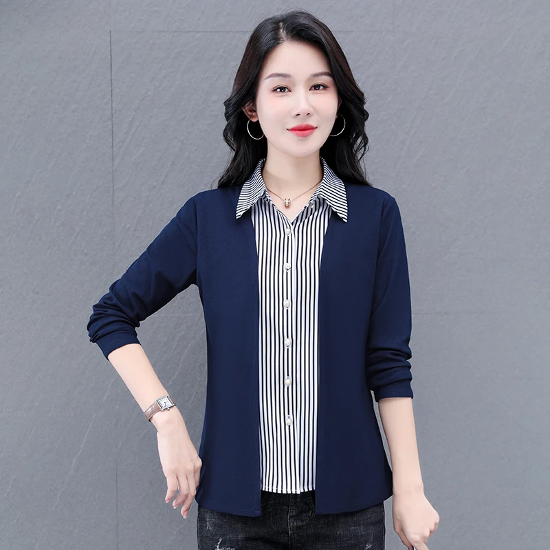 

Новая женская весенне-осенняя свободная повседневная рубашка с длинными рукавами для женщин среднего возраста, модный кардиган с лоскутным узором, топ для женщин