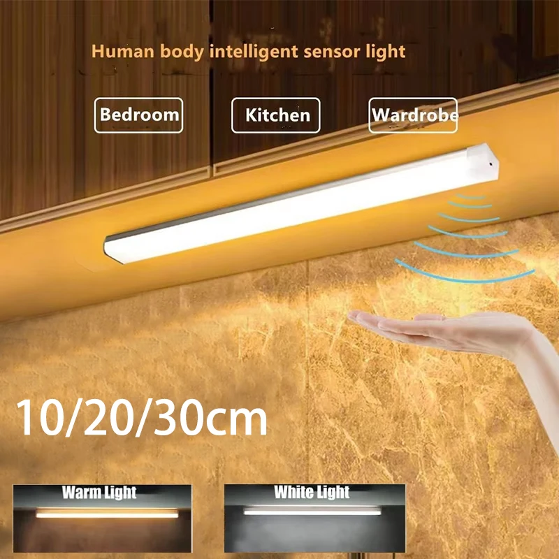 Luz LED con Sensor de movimiento, luz nocturna LED inalámbrica tipo C, luz recargable para armario, lámpara de armario, retroiluminación de escalera para cocina