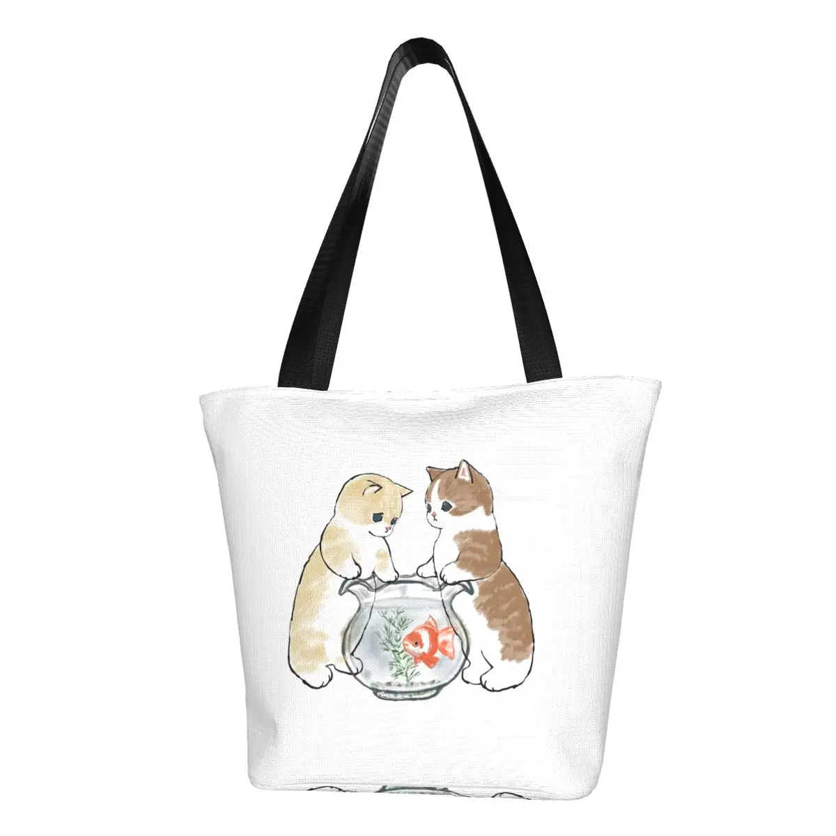 

Reusable Kawaill Cartoon Cats Shopping Bag Women Shoulder Canvas Tote Bag Portable Cute Animal Kitten Groceries Shopper Bags