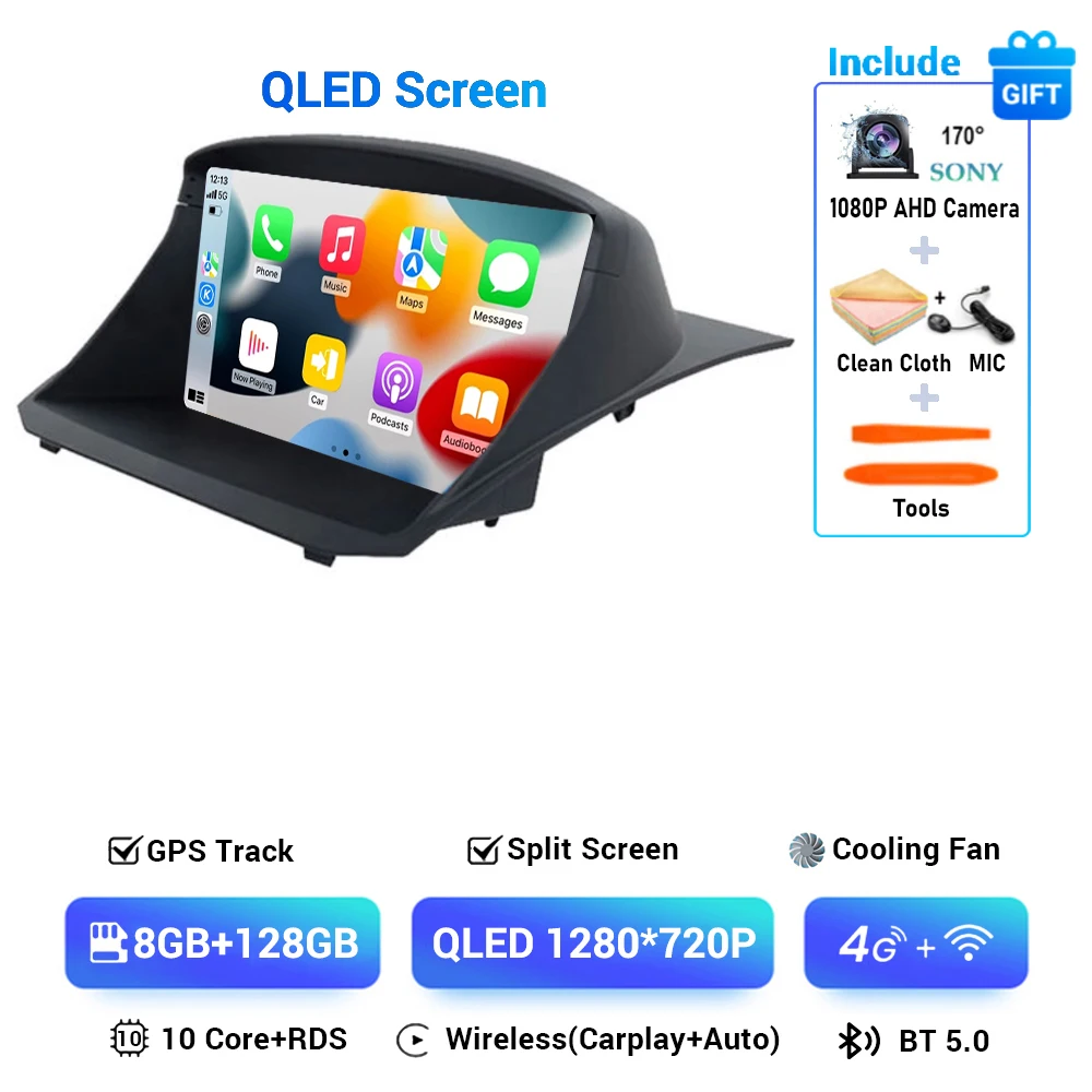Android 14 Draadloze Carplay & Auto Autoradio Voor Ford Fiesta 2009 - 2018 Navigatie Gps Dsp Carplay Multimedia Videospeler Stereo - afbeelding 1