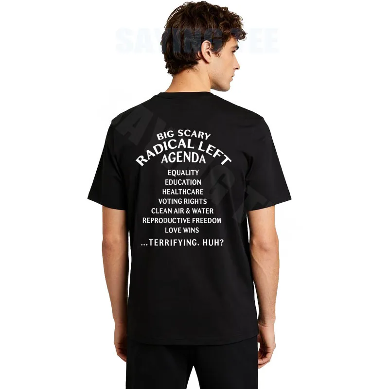 Big Scary Radical Left Agenda Sarkastisches T-Shirt Y2k Lustige Buchstaben Bedrucktes Witziges Spruch-T-Shirt Personalisierte Humor-Streetwear-Kleidung – Detail 3